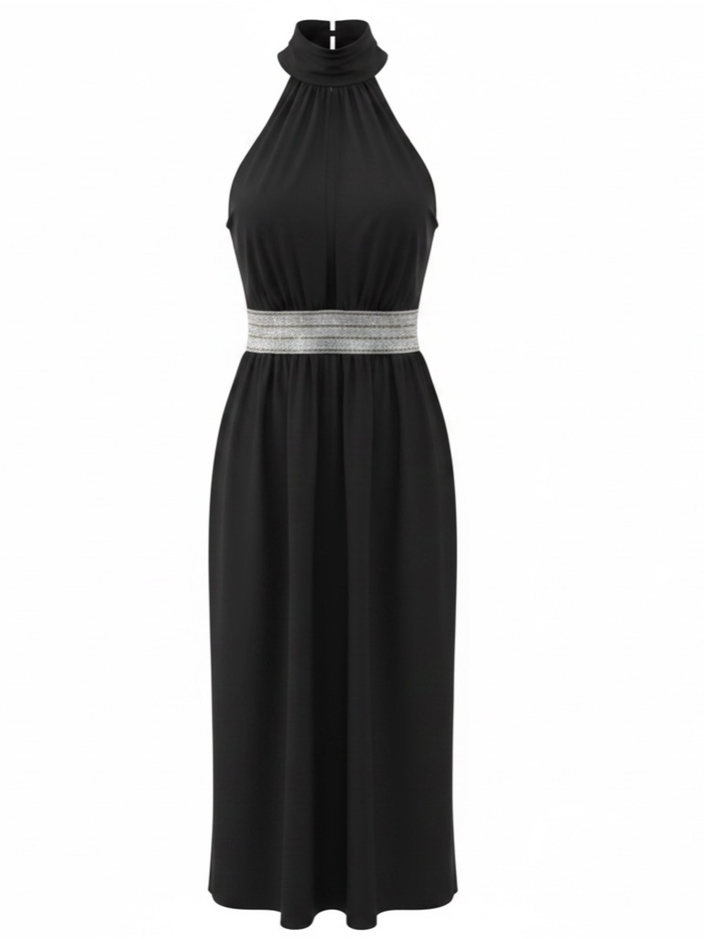 Black Halter Neck Maxi Dress Rhinestone Waist Formal Evening Dress Size L